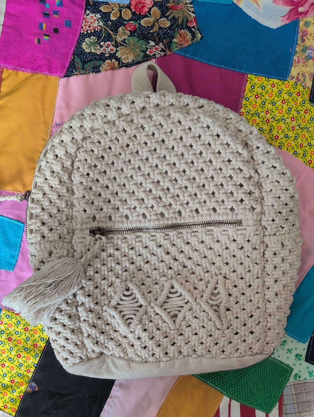 Handcrafted Cream Crochet Backpack - Unbranded